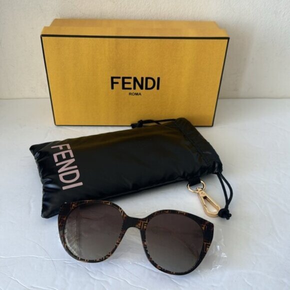 Fendi Designer Cat Eye Sunglasses Brown Gold W Pouch & Box 54mm - Picture 3 of 16